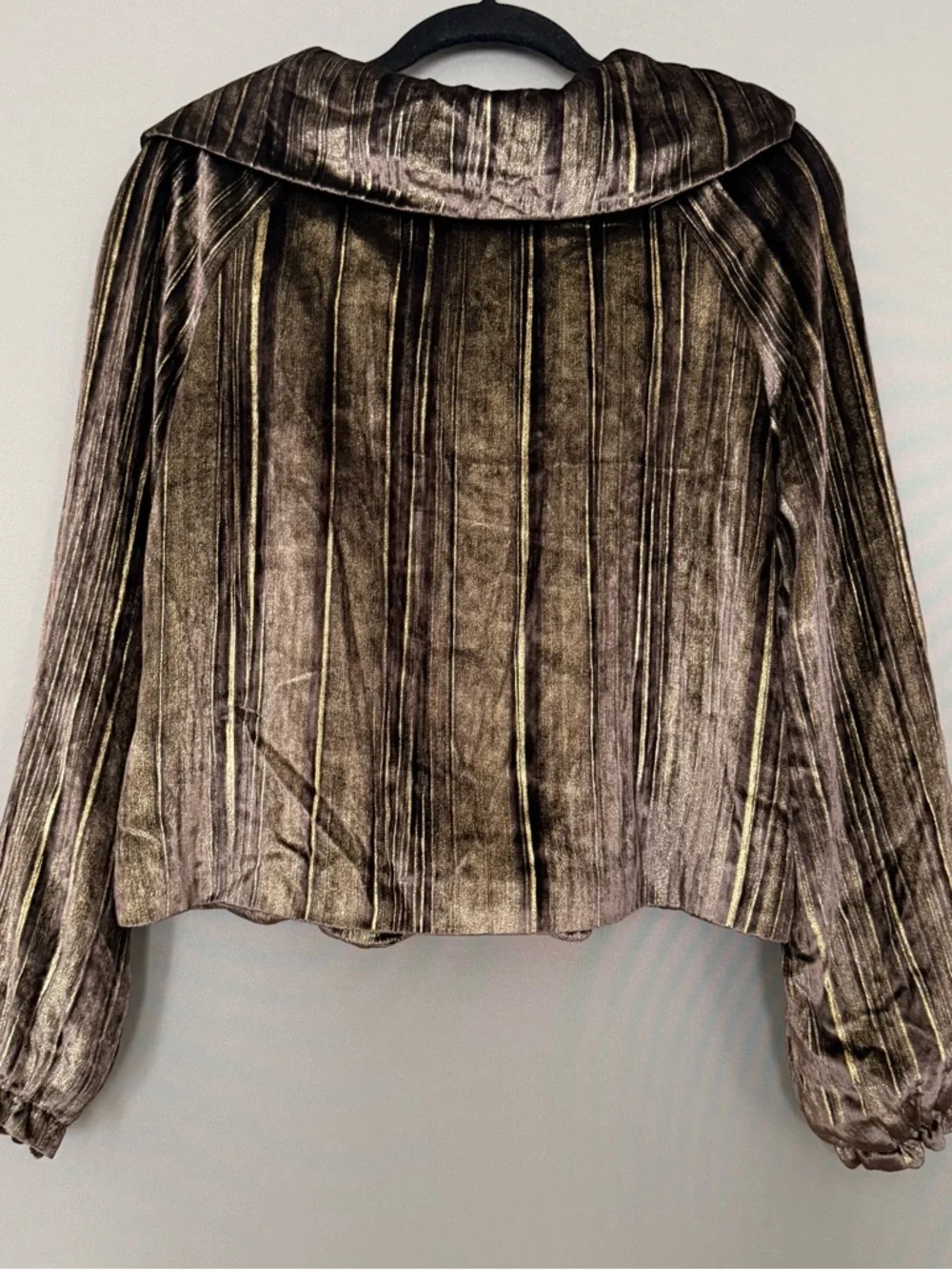.Lafayette 148 Metallic Velvet Silk-Blend Cropped Jacket Brown Gold Womens 8 Lux - Picture 2 of 8